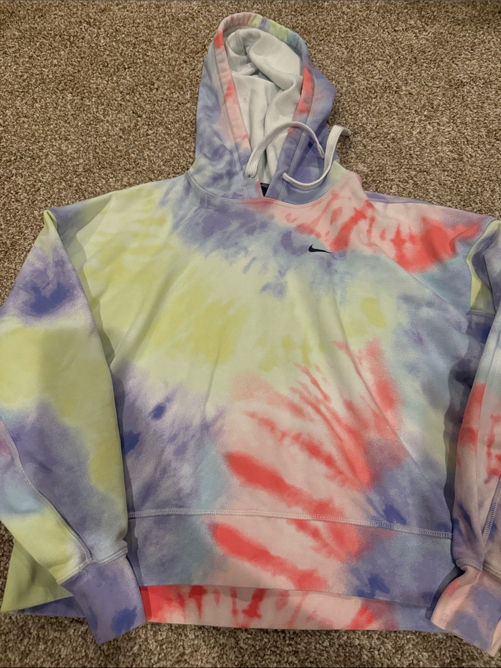 Nike Women’s Tie-Dye Cowl Hoodie - Coral, Lavender, Yellow, Light Blue, Cream